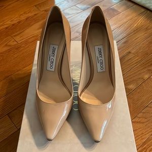 Jimmy Choo Romy 100 Nude Patent Leather.  Size 37 1/2.